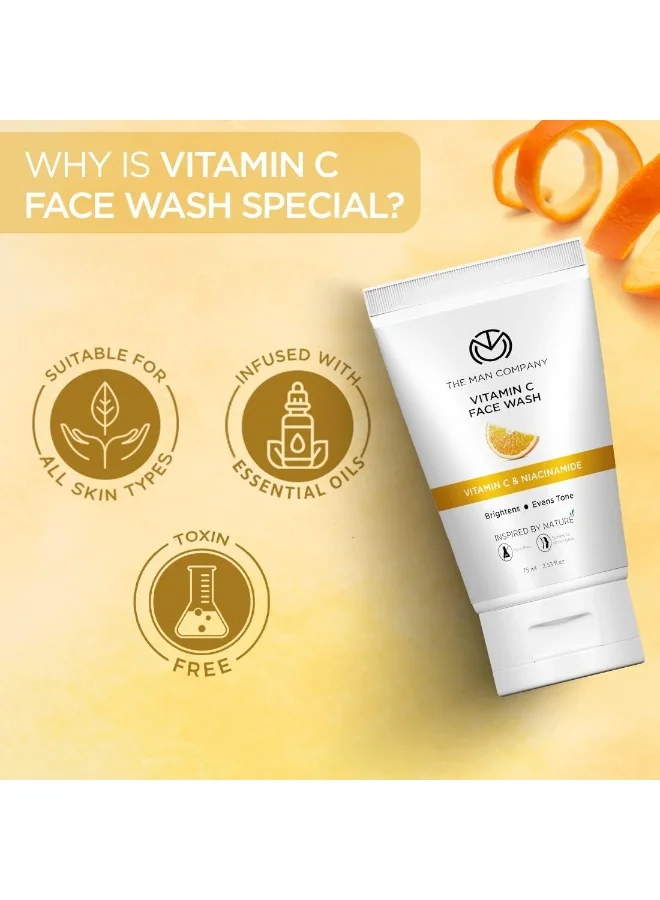 The Man Company  The Man Company Skin Brightening Vitamin C Face Wash with Turmeric and Niacinamide For Clean, Bright & Soft Skin I Oil Free Look I Unclog Pores, Instant Glow | Paraben Free - 75 ml  | Best Price UAE